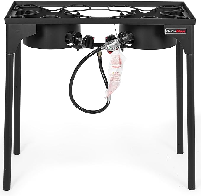 2 Burner Propane Gas Stove with 0-3 PSI Adjustable Regulator and Removable Legs Gas Burners for Cooking Perfect for Home Brewing Seafood Boil and Camping