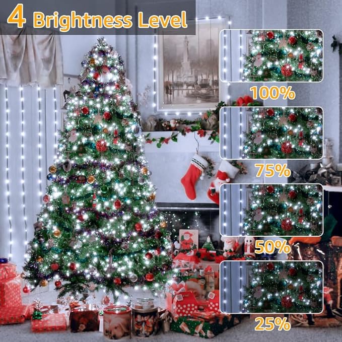 Ollny Christmas Lights 198 FT 600 LED Outdoor Waterproof Plug in Christmas Tree Lights with 8 Modes Remote Timer String Lights for House Yard Outside Indoor Xmas Decorations White