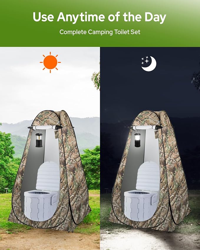 Portable Toilet Kit Camping Toilet with Pop-Up Privacy Tent and Poo Gel Toilet Bags Washable Portable Outdoor Showers Changing Rooms