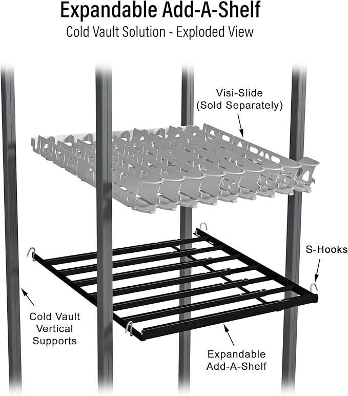Display Technologies Cold Vault Expandable Add-A-Shelf (Pack of 4) - Maximize Storage and Organization in Your Cold Storage Drink Organizer for Cans Bottles and More