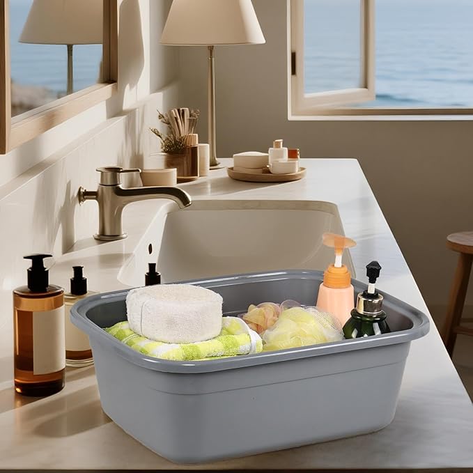 18 Quart Dish Pan Gray Plastic Tubs Set of 3