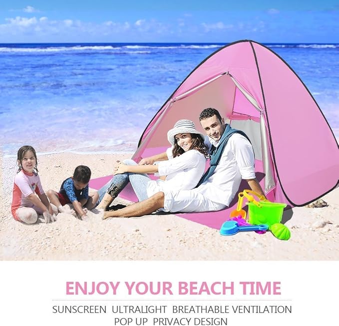Automatic Pop Up Beach Tent Instant Portable Quick Sun Shelter for 2-3 Persons (Pink)