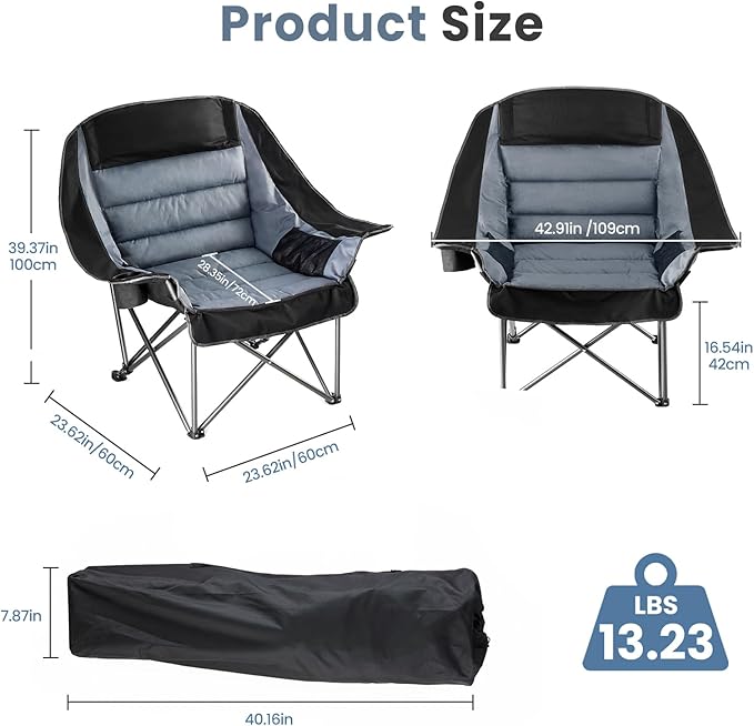 DUMOS Oversized Camping Chair for Adults - 450lbs Heavy Duty Folding Chair with Cup Holder &amp Side Pockets Portable Chair for Camping Fishing Hiking Picnic