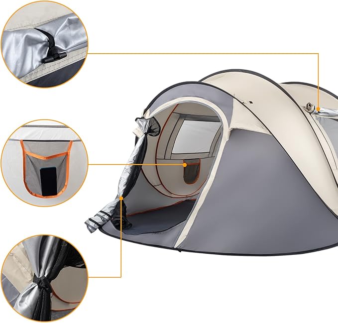 4 Person Easy Pop Up Camping Tent Waterproof Automatic Setup 2 Doors-Instant Family Tents for CampingHikingTravelingFishingBeachOutdoor