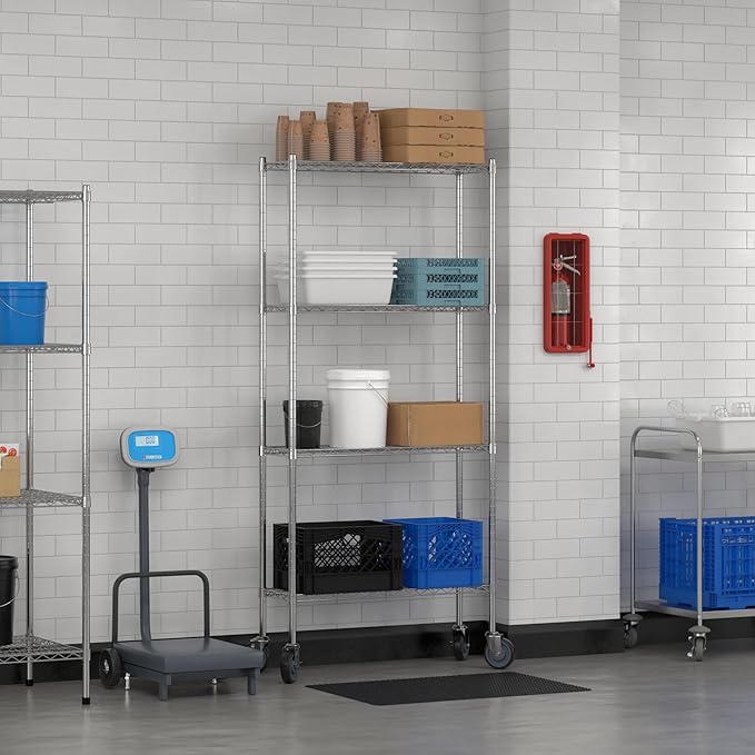 Commercial NSF Listed Chrome Mobile Wire Shelving Kit 12 x 36 x 80 with 4 Shelves Perfect for Warehouse Walk-in Refrigerator Freezer Grocery Store Restaurant Dishroom