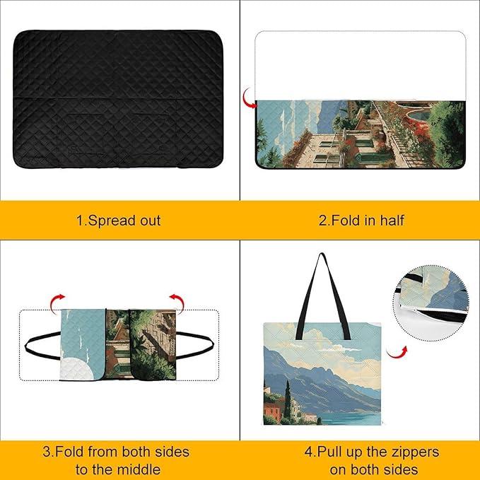 Zipper Mediterranean Summer Style Picnic Mat Suitable for Travel Camping Park Or Home Use