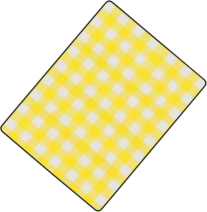 Waterproofs Foldable Picnic Mat - Thick Camping Blanket with Yellow Grid Pattern for Outdoor Activities Like Picnics Camping and Beach Trips