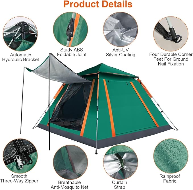 JHshop 4-5 Person Camping Instant Pop Up Tent 2/4/5Person Easy Setup for Camping Hiking and Outdoor Portable Beach Tent - Beach Tent Sun Shelter Outdoor Tent - Green