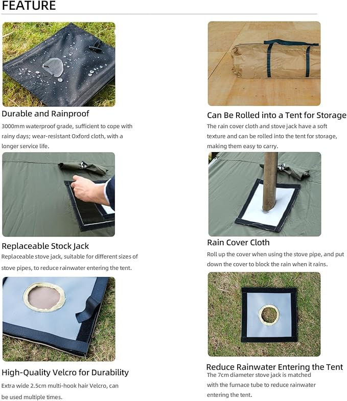 Stove Jack Kit for Tent Stove Jack with Rain Flap 2.7/3.9 /DIY Fire Resistant Hole High Temperature Resistance for Canvas Tent Bell Tent Camping