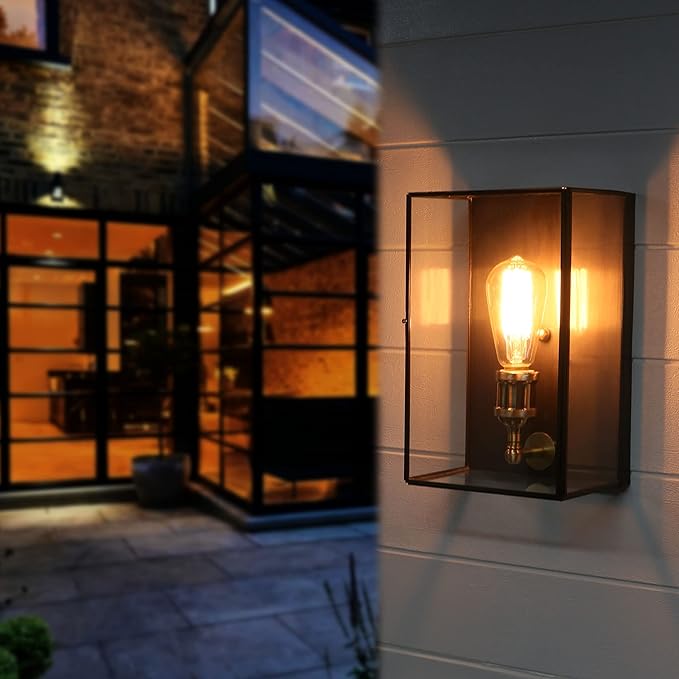 c cattleya Outdoor Wall Light Fixture Brass Exterior Wall Lantern Waterproof Outdoor Wall Sconce Front Porch Light with Unique Door Design for Garage Garden Patio Staircase Balcony