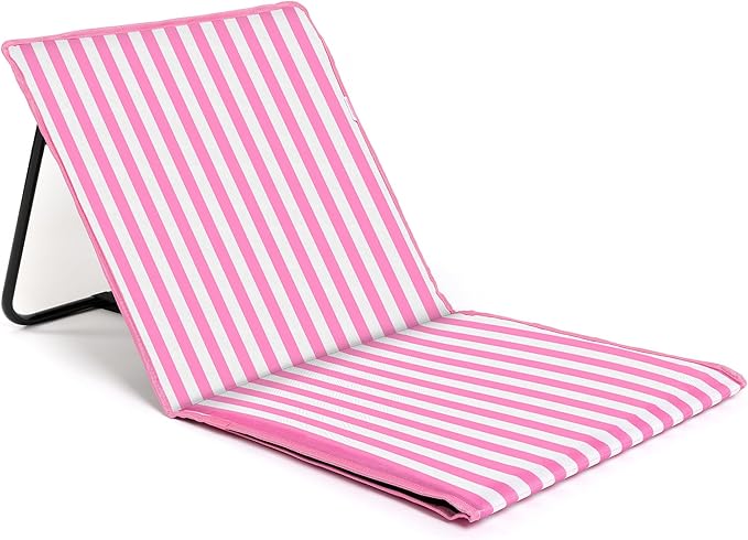 just be... Beach Sun Mat Folding Lightweight Portable Adjustable Sunbathing Recliner with Backrest Support and Valuables Pocket for Holidays Garden Camping Park Festivals - Pink Stripes