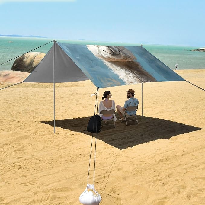 ALAZA Cute Llama Alpaca Painting Beach Tent Sun Shelter UPF50+ Protection Beach Shade Canopy w/ 4 Sandbags for Outdoor Camping Fishing Backyard Fun Picnic 10x9 ft