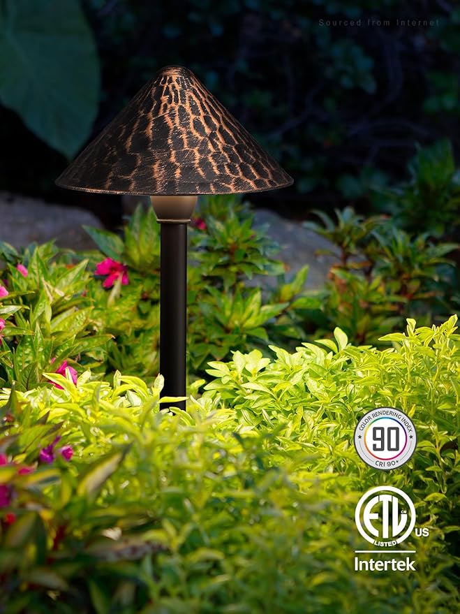 LEONLITE LED Landscape Path Light 3W 147LM 12-24V AC/DC ETL CRI90+ Wired Outdoor LED Walkway Light Unique Vintage Golden Texture Aluminum Construction Low Voltage Pathway Lights 3000K Pack of 4