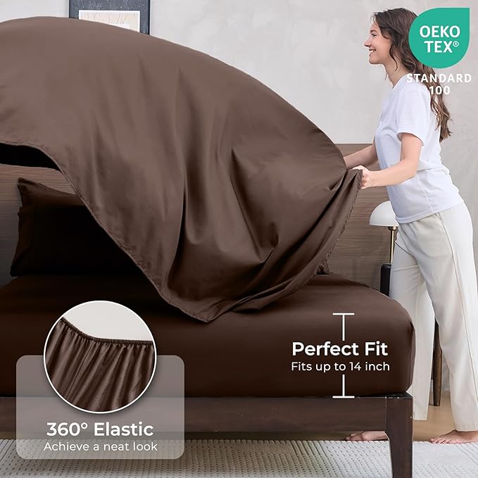 HEVUMYI Brown Full Comforter Set - 7-Piece All Season Bed in a Bag Full Ultra Soft Bedding Set with Comforter Flat Sheet Fitted Sheet Pillowcases Pillow Shams
