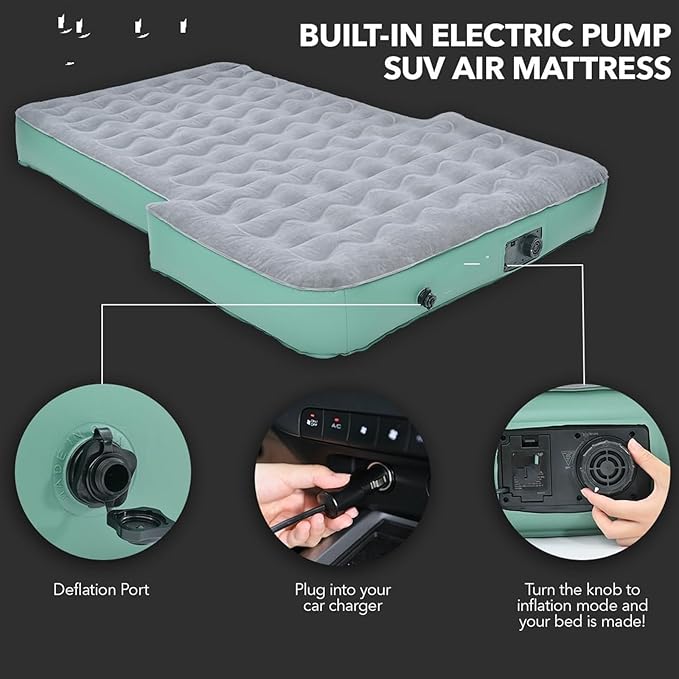 Camping Inflatable Mattress Portable Inflatable Bed for Car SUV Air Mattress Car Mattress with Built-in Pump Cold-Resistant and Wear-Resistant Car Sleeping Bed