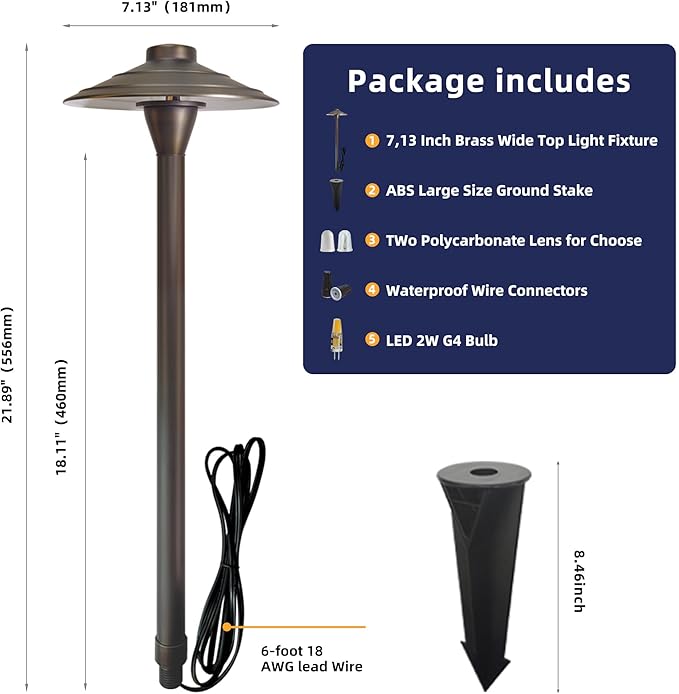 COLOER Solid Cast Brass Pathway Lights 12V Low Voltage Landscape Lighting LED Path Lights with G4 Bulb for Outdoor Walkway Garden 23 Tall 7.5 Shade (4) (1 P01 Bronze)