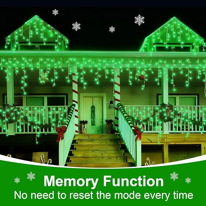 QITONG Green Icicle Lights 33ft 400 LED String Lights Outdoor with 8 Modes Clear Wire Connectable Christmas Lights Plug in Indoor