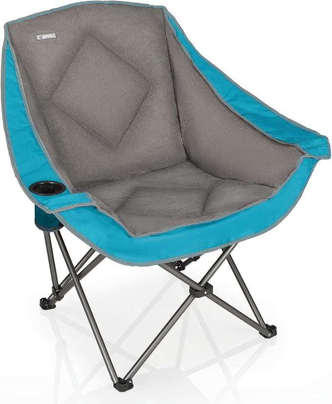 CAMPHILL Folding Camping ChairOversized Portable Camping Chair with Cup HolderHeavy Duty Padded Lawn Chair for CampingTailgatesBeachand SportsLake Blue