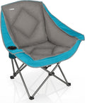 CAMPHILL Folding Camping ChairOversized Portable Camping Chair with Cup HolderHeavy Duty Padded Lawn Chair for CampingTailgatesBeachand SportsLake Blue