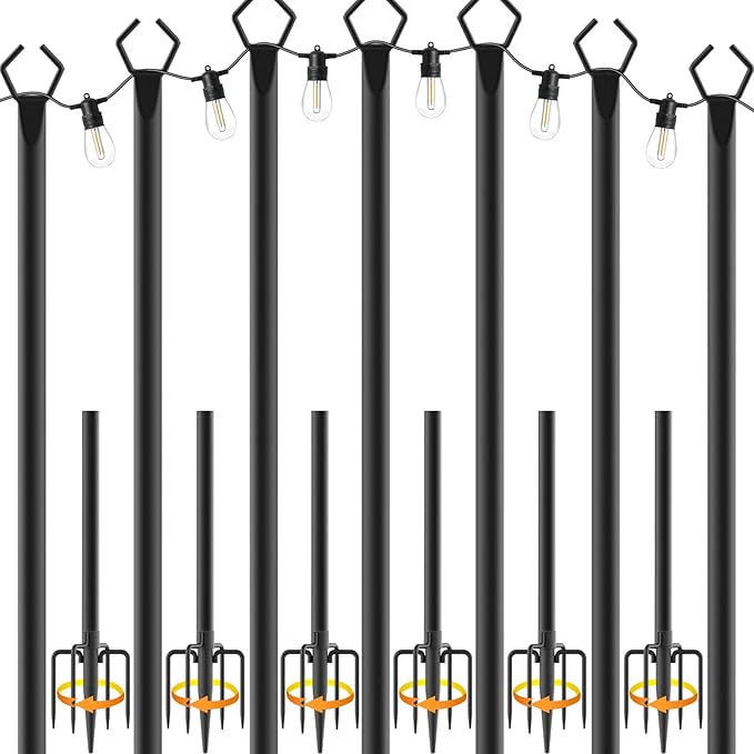 7 Pack String Light PolesMetal Poles for Hanging Outdoor Light Strings7 Pack 10 FT Light Poles Stand for Outside GardenPatioWeddingBackyardDeckParty