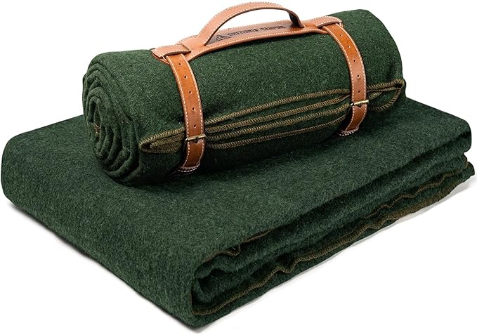 ONETIGRIS Wool Blanket Camping Wool Blanket–Large Cozy WashableGreat for CampingOutdoorsCarSporting Events Bushcraft Survival Kits 64in x 87in
