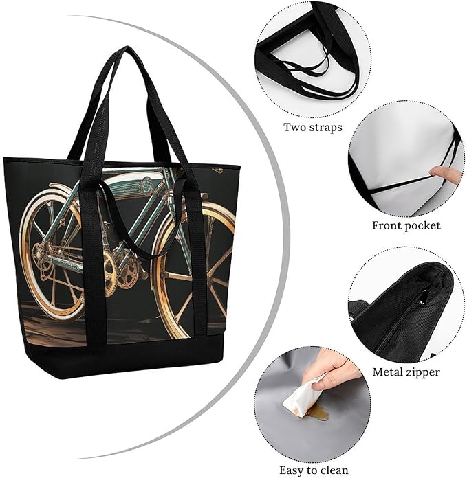 Insulated Shopping BagLarge Reusable Cooler Bags Bike Printed Foldable Shopping BagTravel Waterproof Shoulder Bag