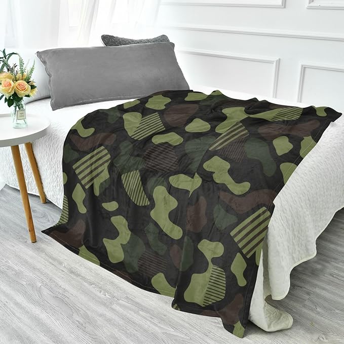 Throw Blanket For Couch Army Camouflage Black Green Line Blankets For Adults 50'' x 70''