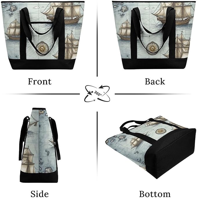 Insulated Shopping BagLarge Reusable Cooler Bags Boat Map_75091459 Printed Foldable Shopping BagTravel Waterproof Shoulder Bag