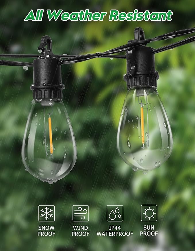 200FT Outdoor String Lights with 70 Shatterproof S14 Vintage Edison Bulbs E12 Sockets2700K Dimmable Outdoor LightsIP55 Waterproof LED String Lights for Outside Patio Garden BackyardBistro