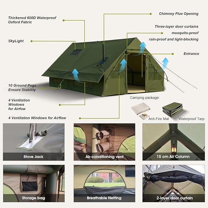 Inflatable Tents for Camping Large Inflatable Camping Tent with Hand Pump Easy Setup Tents for 4-6 People Portable Glamping Tent