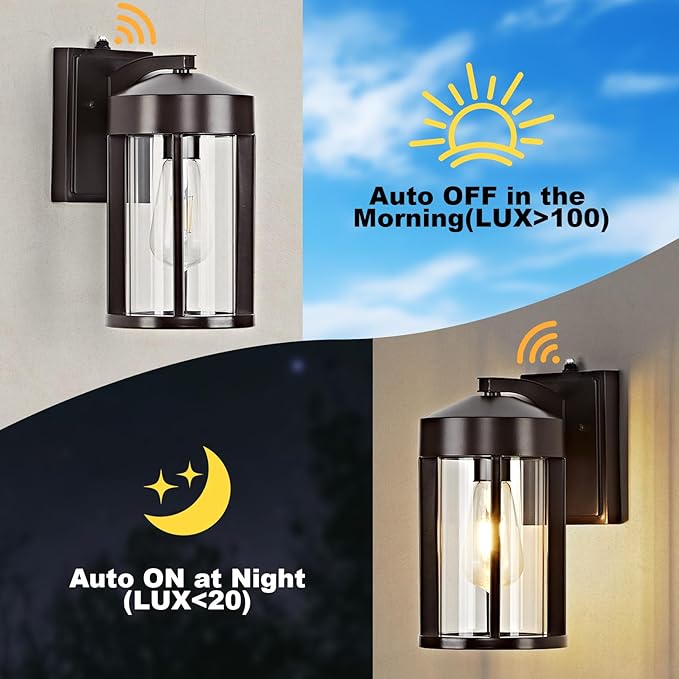 Dusk to Dawn Outdoor Lights Fixture Wall Mount–Geometric Industrial Bronze Exterior Wall Sconce Waterproof Anti-Rust with Photocell Sensor Outside Porch Light for House Patio Entryway Garage (2 Pack)
