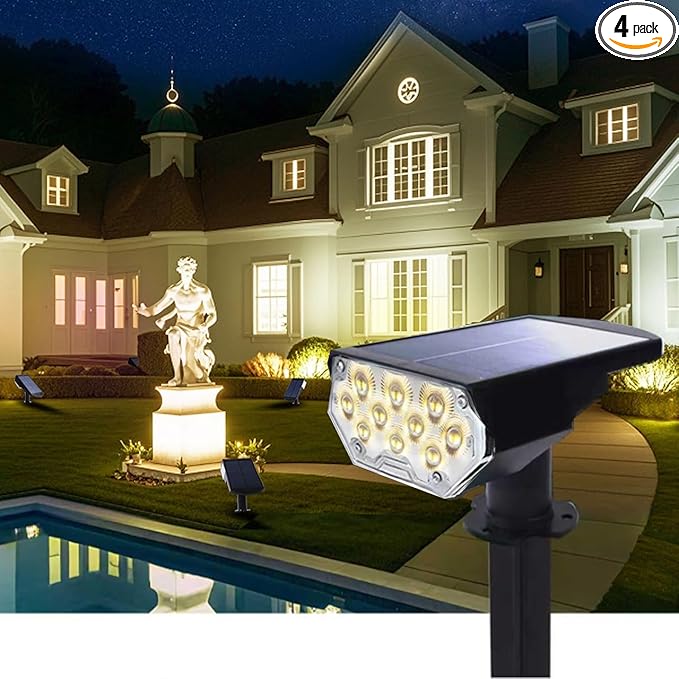 1 Pack Solar Powered Outdoor Spot Lights Outside Waterproof 20 LEDs Landscape Spotlights Dusk to Dawn for House Yard Tree Plants Walls Path Garden Statues Superior Accent Lamp Warm White