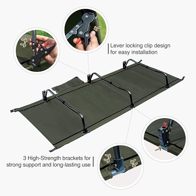 ONETIGRIS SUPRAGRIS Camping Cot Support Up to 400lbs Lightweight Comfortable Folding Bed for Camping Hiking Backpacking Travel Car Trips Office Nap (Ranger Green)