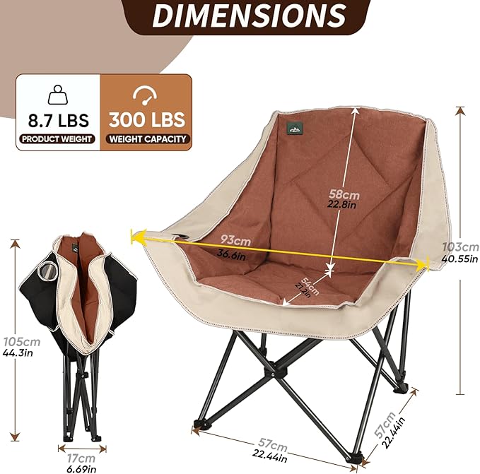 Northroad Oversized Foldable Camping Chair Outdoor Padded Lawn Chair w/Cup HolderCarry Bag for Beach Hiking and PicnicsHeavy-Duty 300-lbs Capacity Purple