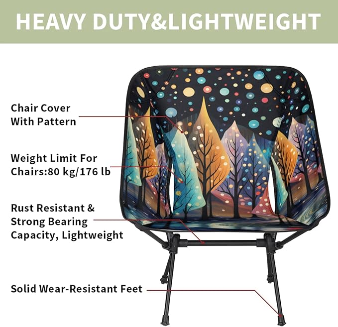 Honeybaby Folding Camping Chair Colorful Trees Camping Chairs Lightweight Portable Chair Outdoor Foldable Chairs for Camping Travel Picnic Beach Hiking