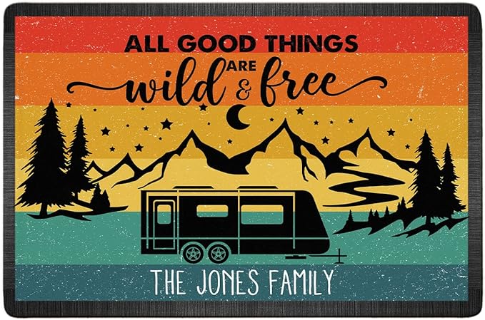 Personalized Into The Forest We Go to Lose Our Minds Find Souls Doormat - Family Name Camping Door Mat RV Accessories for Inside Outside Travel Trailers Funny Campsite Decorations 16 x 24 inches