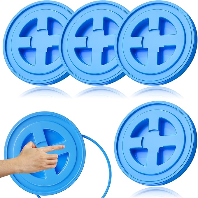 4 Pieces 5 Gallon Bucket Lids 12inch Leak-proof Plastic Seal Screw Top Airtight Lid Reusable Drum &amp Pail Lid for Pet Food Storage Home Paint Storage and Industrial Storage Buckets-Blue