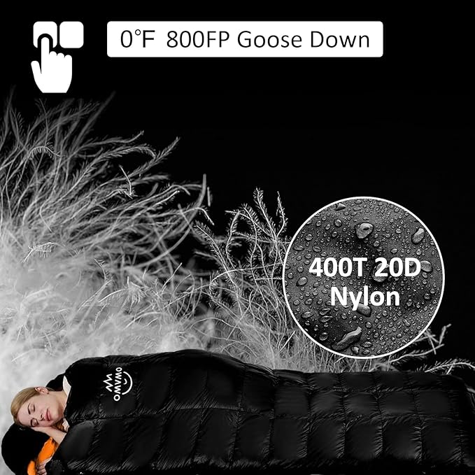 -10°F 0°F 10°F 15°F Down Sleeping Bag for Adults800/650 Fill PowerUltralight Wearable 4 Season Cold Weather Rectangle Sleeping Bag for Camping HikingCan be Used as a Down Blanket or Cloak