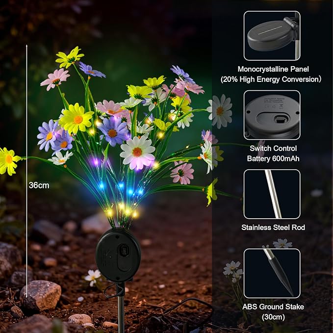 Solar Path Lights Outdoor 4 Pack LED Flower &amp Butterfly Decor Waterproof Auto On/Off Bigger Solar Panel for Yard Patio Garden Walkway Decoration Gift for Mom (Colour)