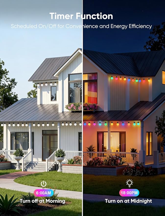 APPECK Outdoor String Lights 100ft RGBW Color Changing Patio Lights with 50 Dimmable LED Bulbs 111 Scene Modes IP65 Waterproof Lighting for Outside Party Backyard Pool Compatible with Alexa