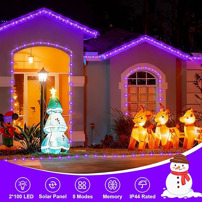 QITONG 2 Pack Purple Solar Rope Lights Each 33ft 100 LED String Lights 8 Modes Fairy Lights in Clear Thin Tube Outdoor