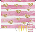 Waterproof Sandproof Beach Blanket 59''×68'' Golden Heart Pattern Polyester Outdoor Picnic Blanket with 4 Stakes &amp Storage Bag for BeachCampingVacation