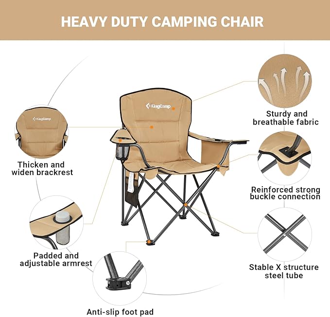 KingCamp 2 Pack Oversized Camping Chair for Adults Folding Chairs Heavy Duty 300lbs Camp Chair Padded Outdoor Chair with Cooler Bag Cup Holder Side Pocket for Garden Fishing Picnic Sports…