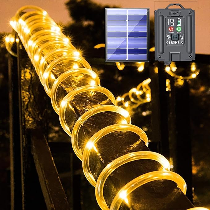 New Upgraded Solar Rope Lights 500 LED 170ft 19 Modes Solar Powered &amp USB Rechargeable String Lights Outdoor Waterproof with Remote Timer Dimmable for Pool Yard Party Wedding Christmas (500LED-War