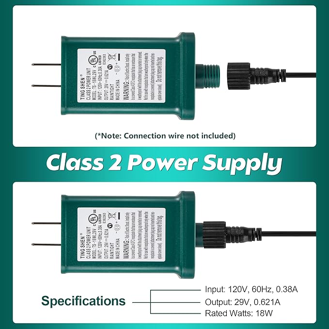 Enhon 29V LED Power Supply UL Certification LED Transformer Replacement Class 2 Power Supply Low Voltage Transformer US Plug Adapter for Christmas Tree Light Green Right Positive(TS-18WL29V)