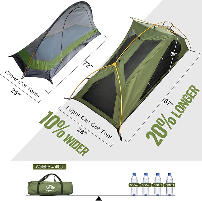 Night Cat 1-Person Camping Tent: Lightweight Waterproof Hiking Tent for Adult Cot Not Included