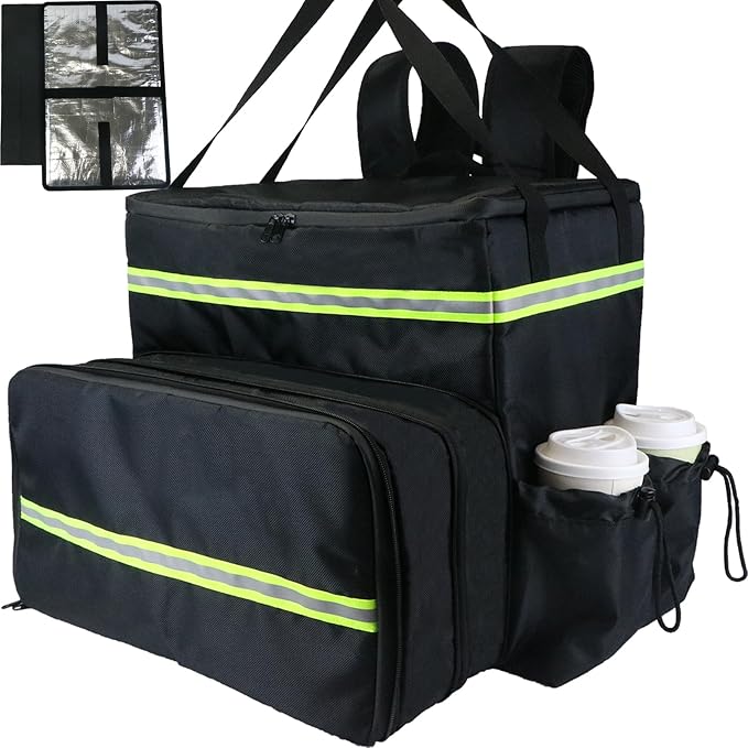Extral Large Food Delivery Backpack17x17x16 Insulated Pizza Delivery Backpack fits 14'' 16'' Pizzas Motorcycle Food Delivery Bag for Bike with 4 Pockets for Uber Eats Doordash
