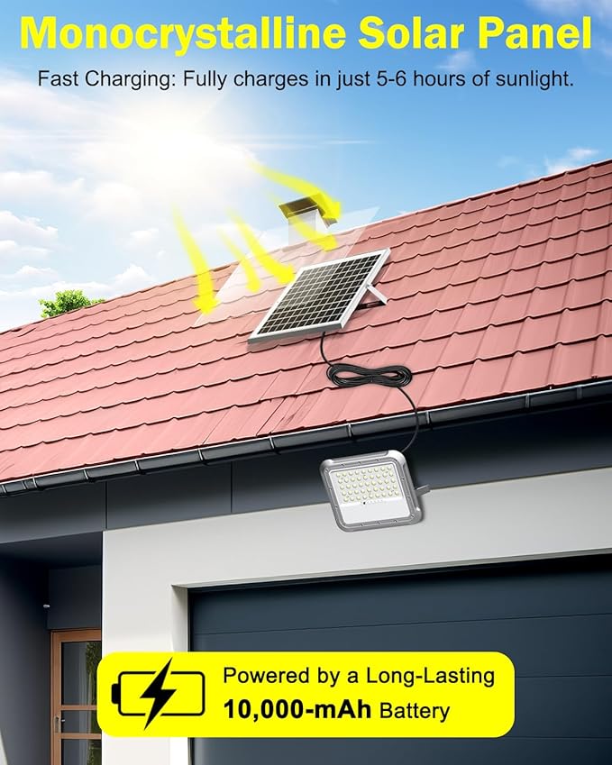Outdoor Solar LED Flood Lights: Waterproof Security Patio Lights with Remote Control 6500K Bright Illumination Dawn to Dusk Lighting for Fence Yard Backyard Wall House