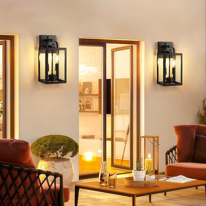 Dusk to Dawn Outdoor Wall Light Fixtures 2 Pack Front Porch Lights with E12 Sockets Exterior Waterproof Outdoor Lighting Anti-Rust Outside Lights for House Garage Patio