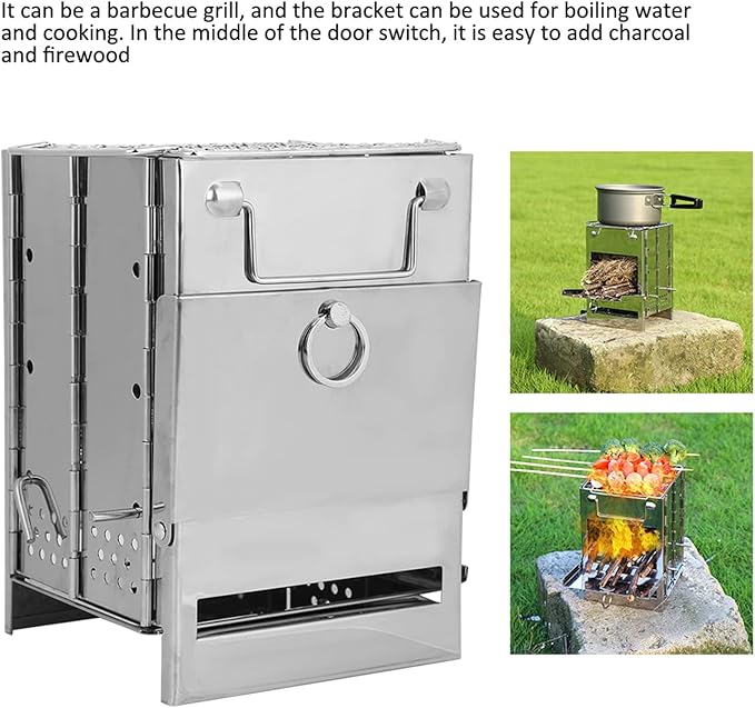 Wood Burning Camp Stove Folding Stainless Steel Barbecue Stove Portable Small Backpacking Grill for Outdoor Camping Cooking Picnic BBQ 15 x 15 x 20 cm